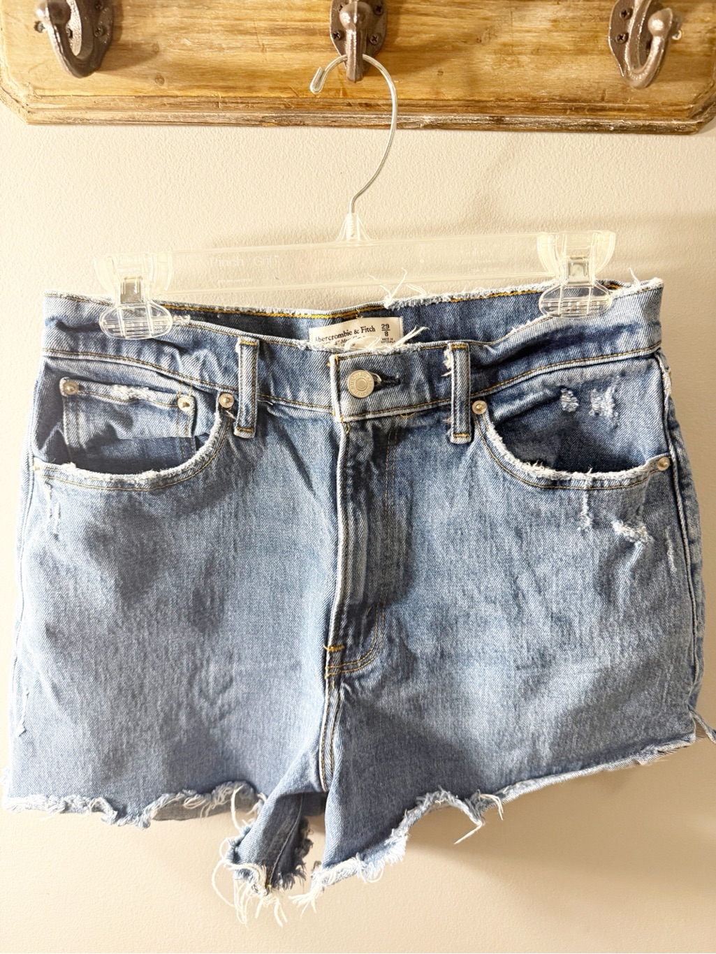 Abercrombie & Fitch Medium Wash Cut Off Distressed Mom Shorts